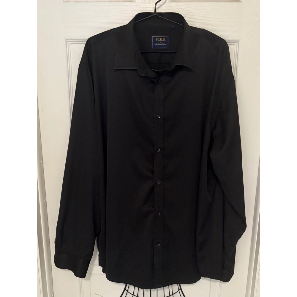 Flex Men's Black Dress Shirt 4XL Button Up Long Sleeve Stretch Casual Office EUC